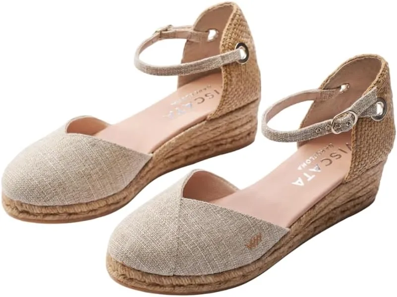 Viscata Pubol Espadrille Canvas Low Wedges with Ankle Strap Spain Handmade 2” Heel Women's Sandals with Breathable Organic Cotton Canvas and 100% Natural Jute for all Occasions: Casual, Work, Party