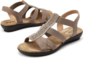 VJH confort Women's Comfort Flat Sandals Summer,with Rhinestone Open Toe Elastic Slip On Slingback Casual Walking Low Heele Sandals