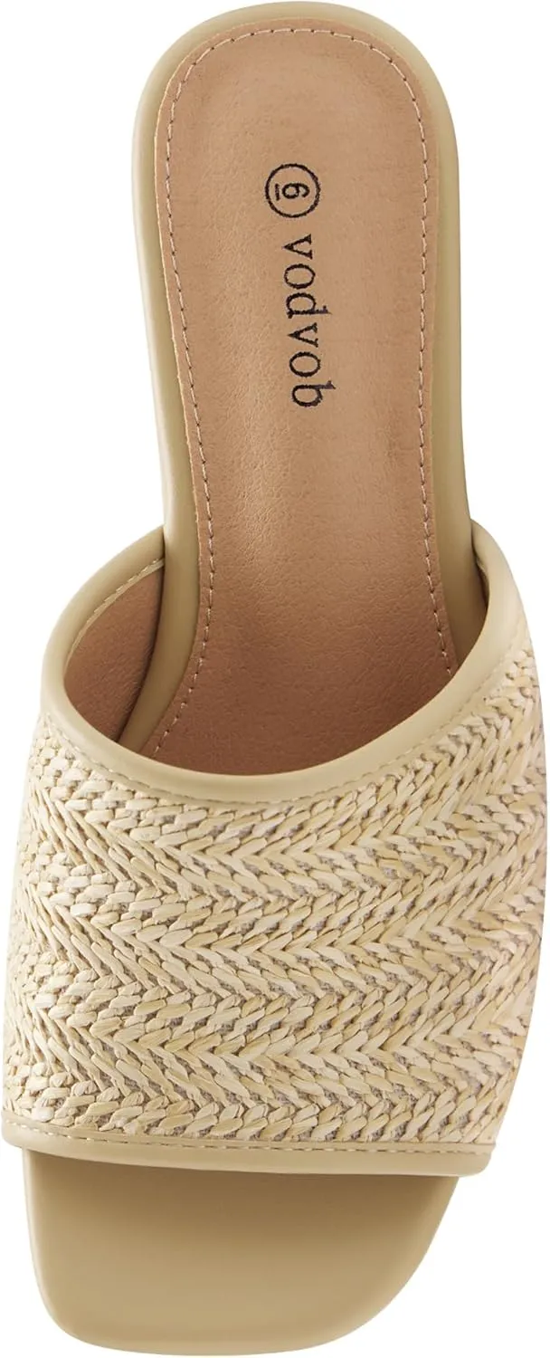 vodvob Platform Sandals for Women Wedges Open Toe Comfort Slip On Mules Bohemia Sandals Casual Summer Slides Espadrille Sandals
