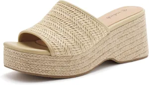 vodvob Platform Sandals for Women Wedges Open Toe Comfort Slip On Mules Bohemia Sandals Casual Summer Slides Espadrille Sandals