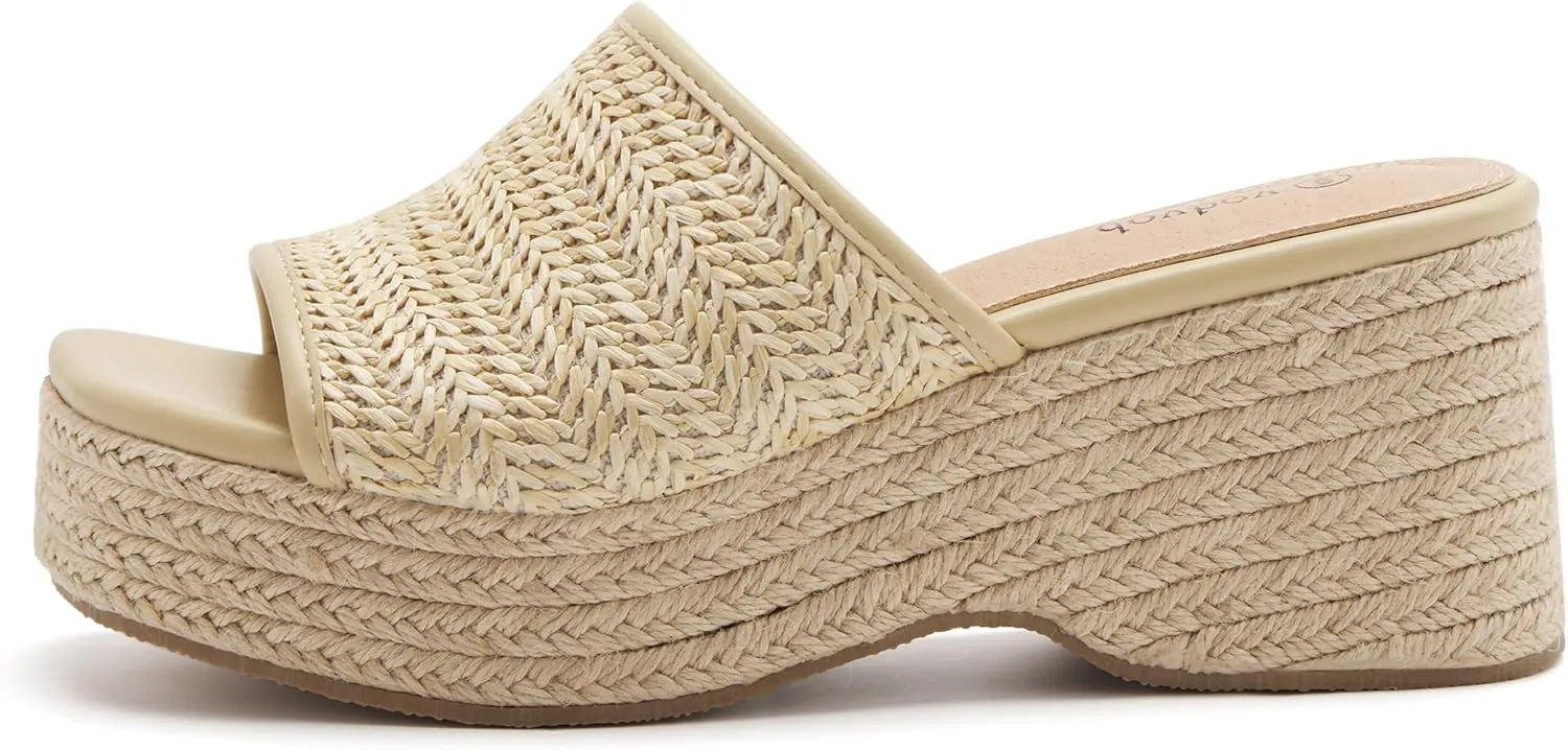 vodvob Platform Sandals for Women Wedges Open Toe Comfort Slip On Mules Bohemia Sandals Casual Summer Slides Espadrille Sandals