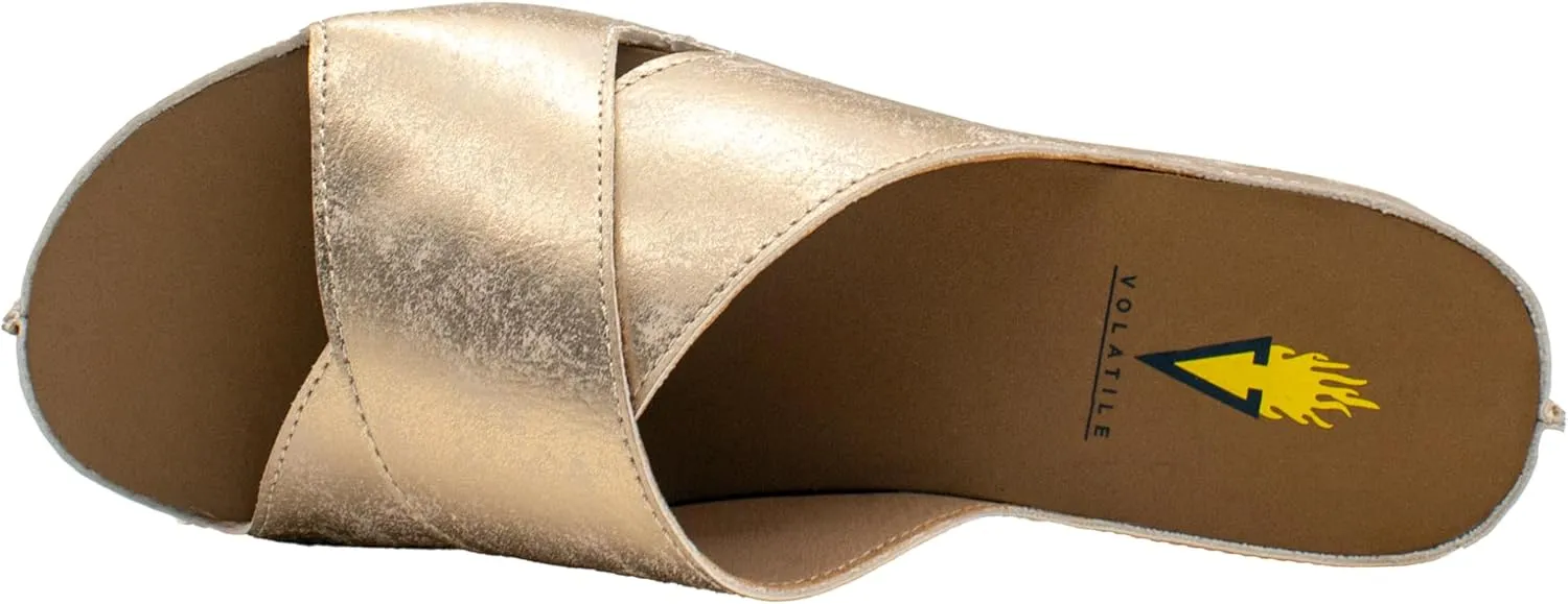 VOLATILE Womens Edith Metallic Platform Slide Casual Sandals Casual Low Heel 1-2" - Gold