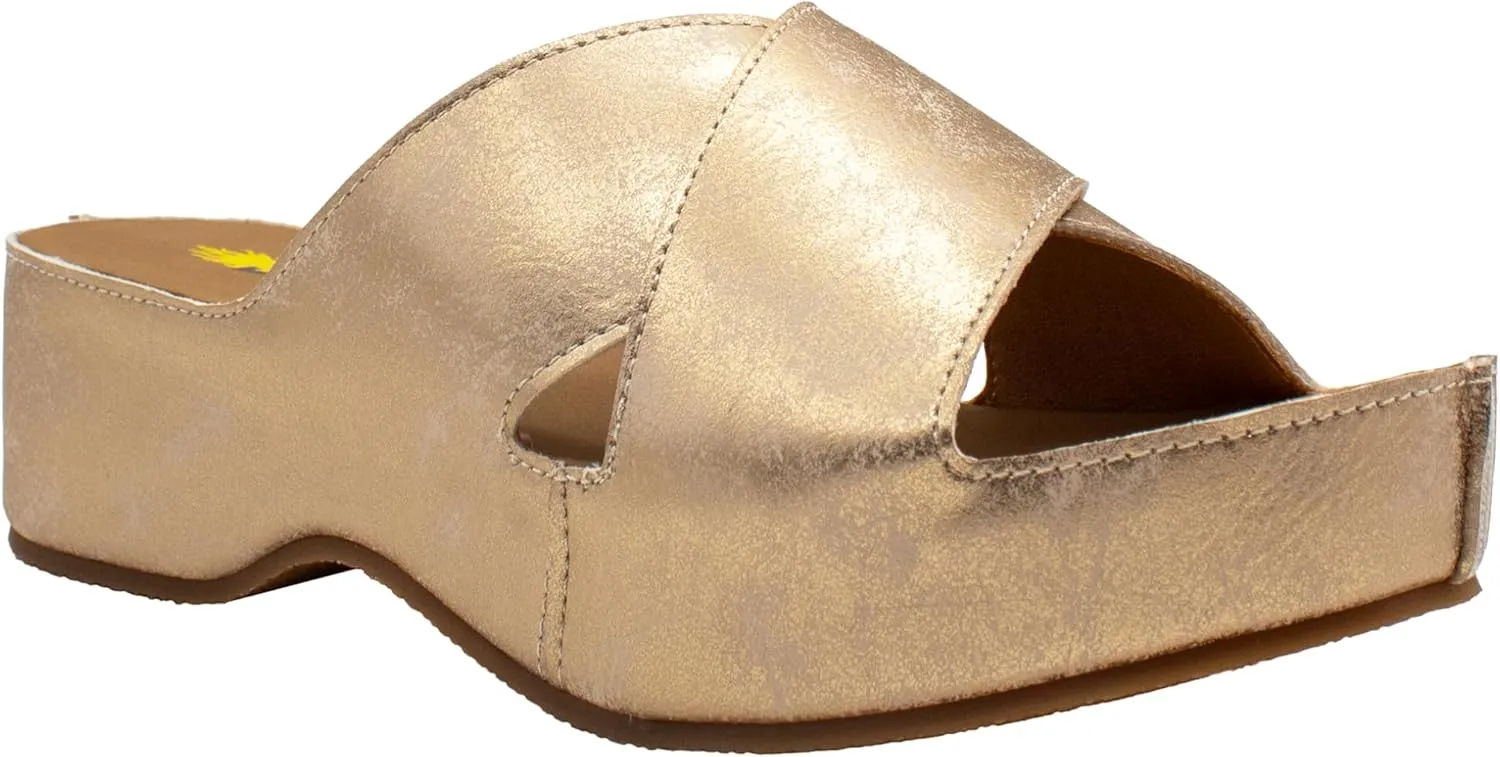 VOLATILE Womens Edith Metallic Platform Slide Casual Sandals Casual Low Heel 1-2" - Gold