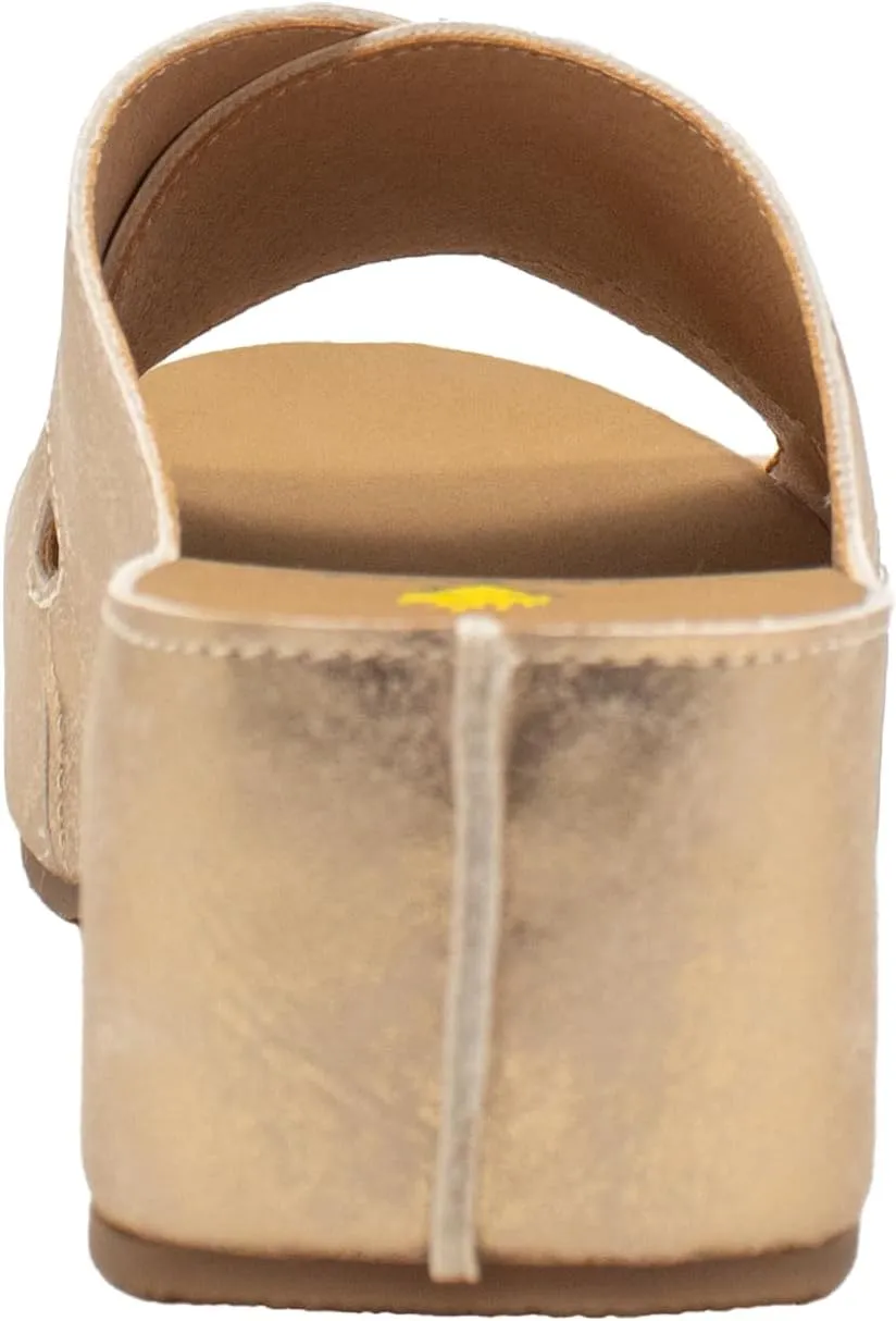 VOLATILE Womens Edith Metallic Platform Slide Casual Sandals Casual Low Heel 1-2" - Gold