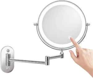 Wall Mounted Makeup Mirror LED Touch, Double-Sided 1X/10X Magnification, Foldable Extendable 360° Swivel Vanity Mirror