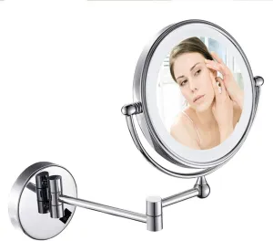 Wall Mounted Makeup Mirror with Magnification, Magnifying Wall Bathroom Mirror with LDE Lights, 360 Degree Swivel Rotation, 8 Inch, Chrome Finish, for