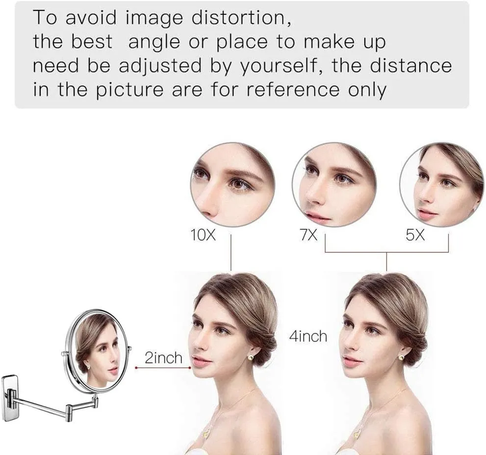 Wall Mounted Makeup Mirror with Magnification, Makeup Mirror for Bathroom, Two-Sided Extendable, 360 Degree Swivel, Extendable Arm, No Light, for Girls