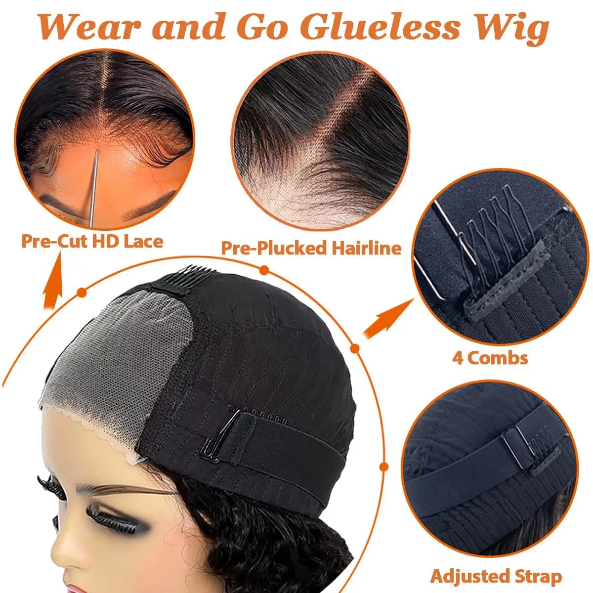 Wear and Go Bob Wigs Human Hair Deep Wave Ready to Wear Glueless Wigs Human Hair Pre Plucked Pre Cut 4x4 Curly Human Hair Bob Wigs for Black Women 14 Inch