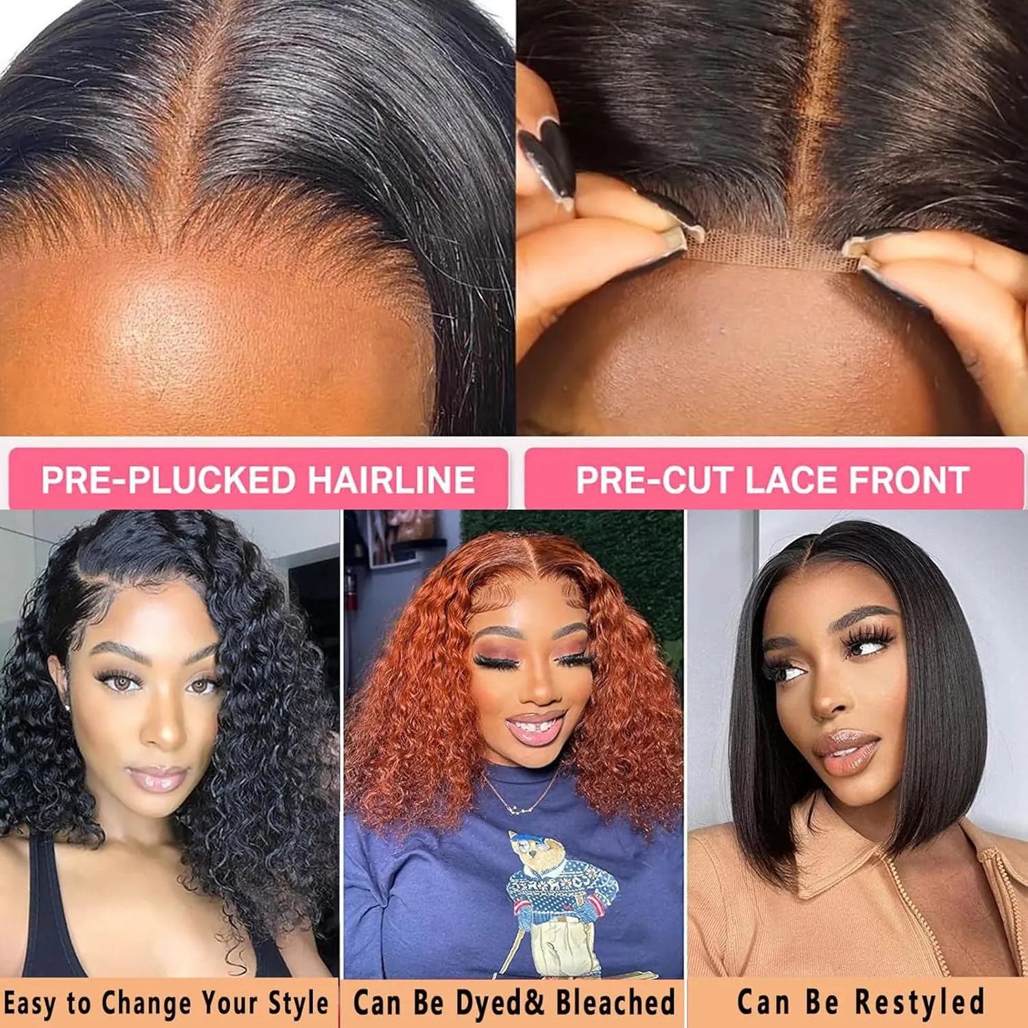 Wear and Go Bob Wigs Human Hair Deep Wave Ready to Wear Glueless Wigs Human Hair Pre Plucked Pre Cut 4x4 Curly Human Hair Bob Wigs for Black Women 14 Inch