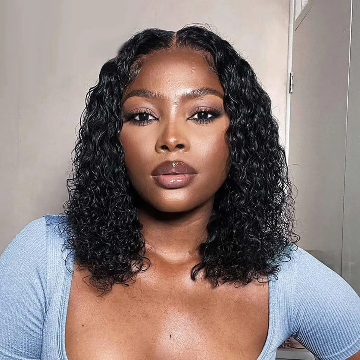 Wear and Go Bob Wigs Human Hair Deep Wave Ready to Wear Glueless Wigs Human Hair Pre Plucked Pre Cut 4x4 Curly Human Hair Bob Wigs for Black Women 14 Inch