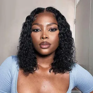 Wear and Go Bob Wigs Human Hair Deep Wave Ready to Wear Glueless Wigs Human Hair Pre Plucked Pre Cut 4x4 Curly Human Hair Bob Wigs for Black Women 14 Inch