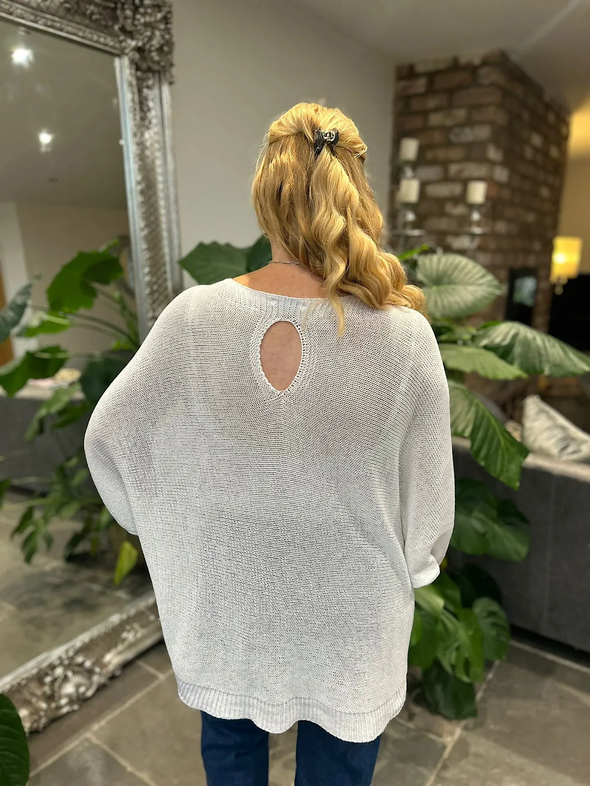 White Keyhole Back Knit Top Maria