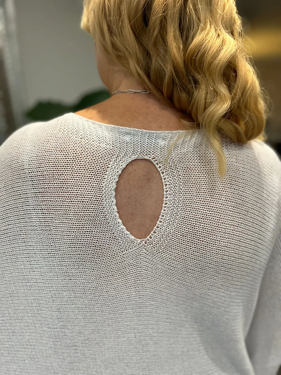 White Keyhole Back Knit Top Maria