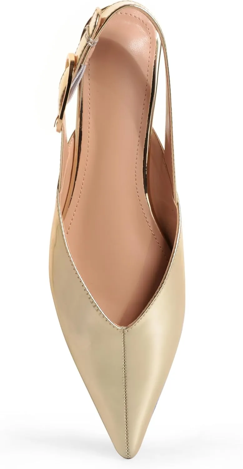White Slingback Flat Shoes for Women Pointed Toe Adjustable Buckle Flat Mule Sandals Casual Comfortable Office Dressy Shoes