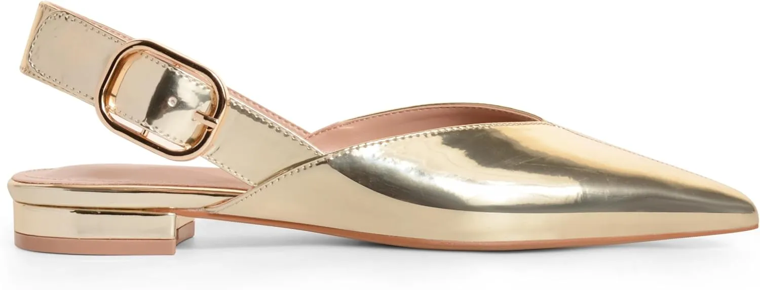 White Slingback Flat Shoes for Women Pointed Toe Adjustable Buckle Flat Mule Sandals Casual Comfortable Office Dressy Shoes