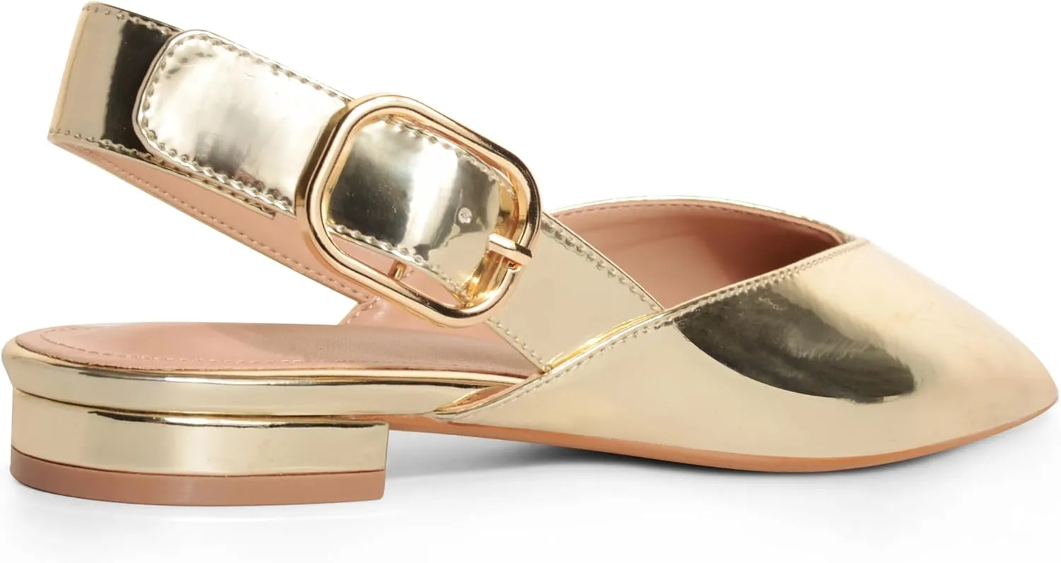 White Slingback Flat Shoes for Women Pointed Toe Adjustable Buckle Flat Mule Sandals Casual Comfortable Office Dressy Shoes