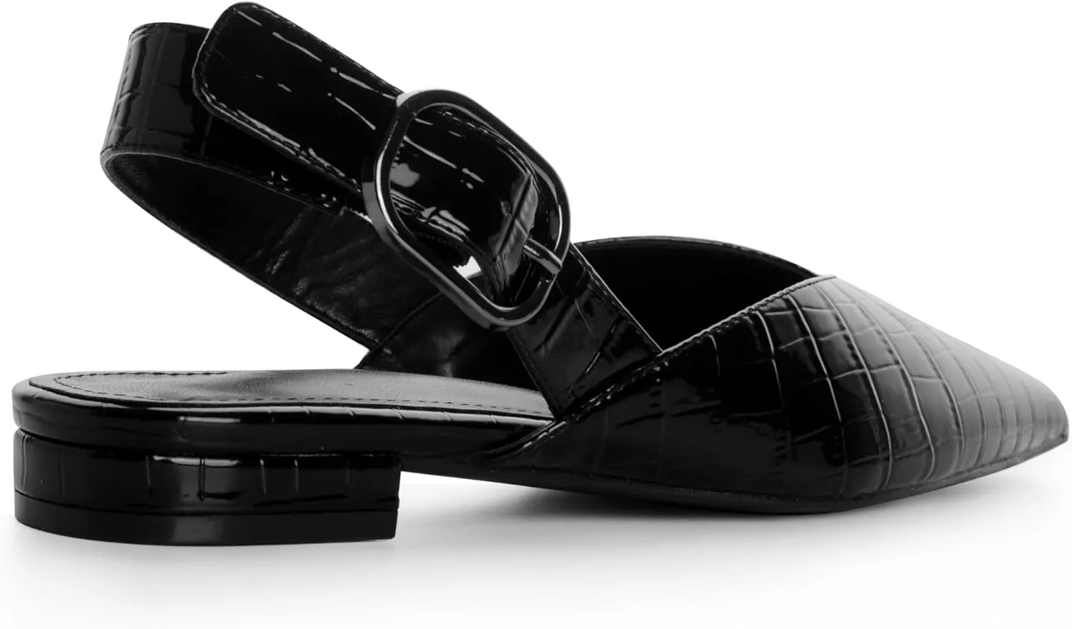 White Slingback Flat Shoes for Women Pointed Toe Adjustable Buckle Flat Mule Sandals Casual Comfortable Office Dressy Shoes