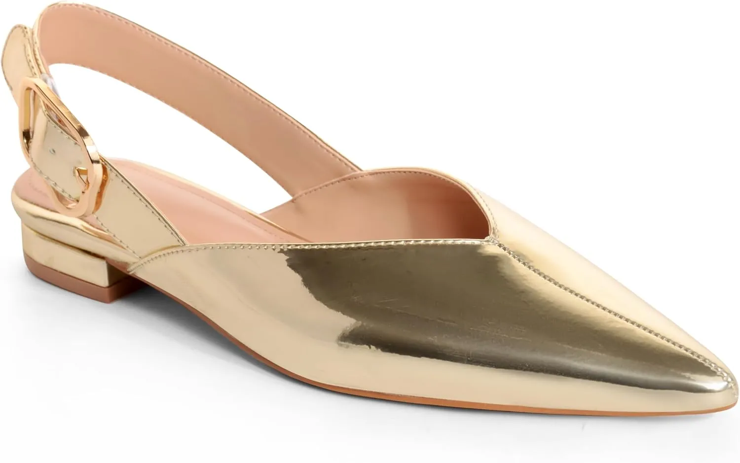 White Slingback Flat Shoes for Women Pointed Toe Adjustable Buckle Flat Mule Sandals Casual Comfortable Office Dressy Shoes