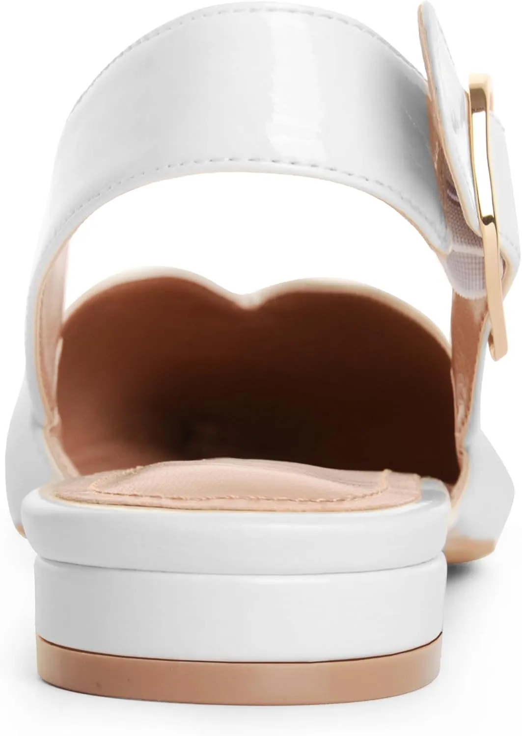 White Slingback Flat Shoes for Women Pointed Toe Adjustable Buckle Flat Mule Sandals Casual Comfortable Office Dressy Shoes