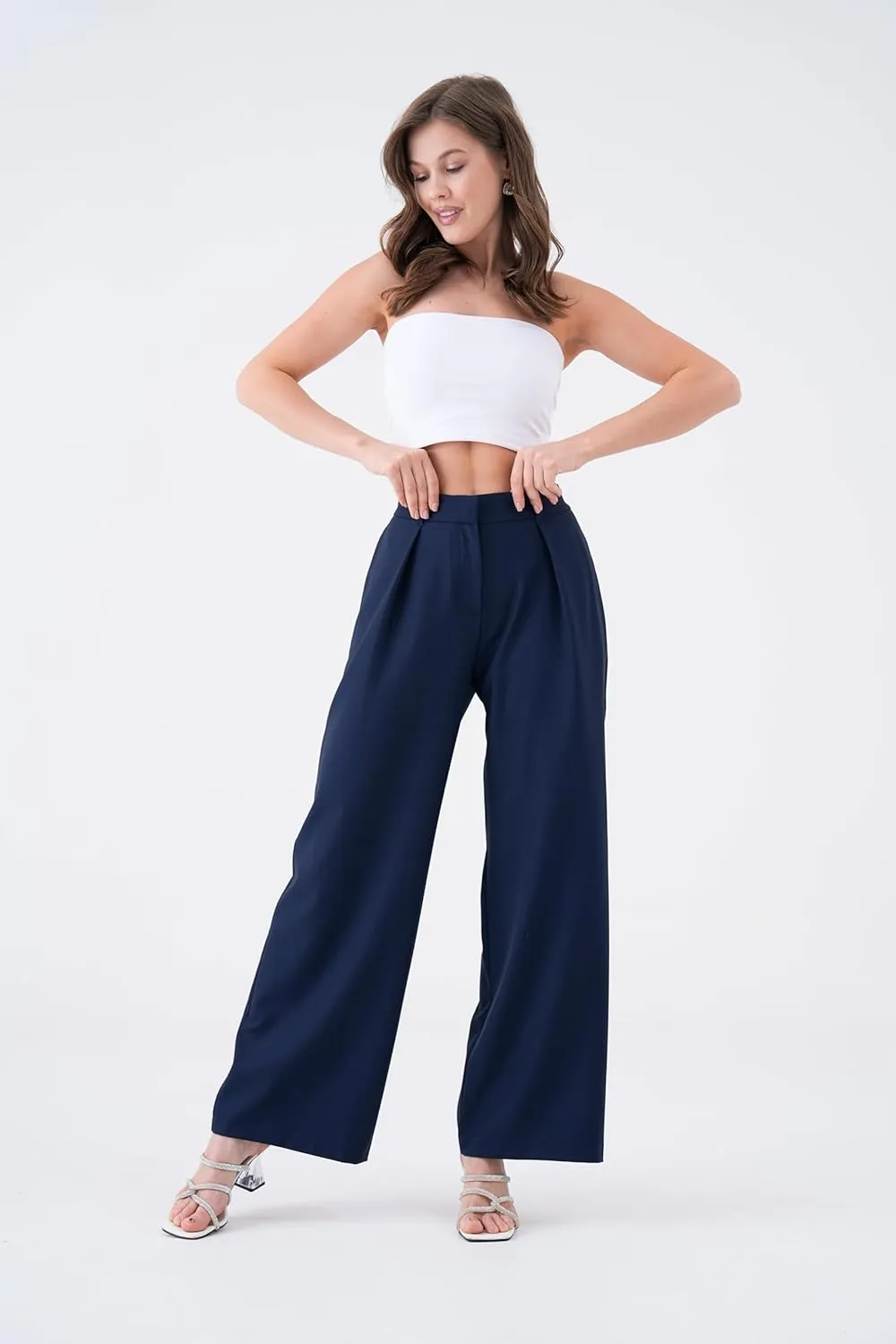 Wide Leg Work Pants Women’s Elastic High Waisted Casual Office Dress Pants Trousers with Pocket Normal and Plus Size Slacks