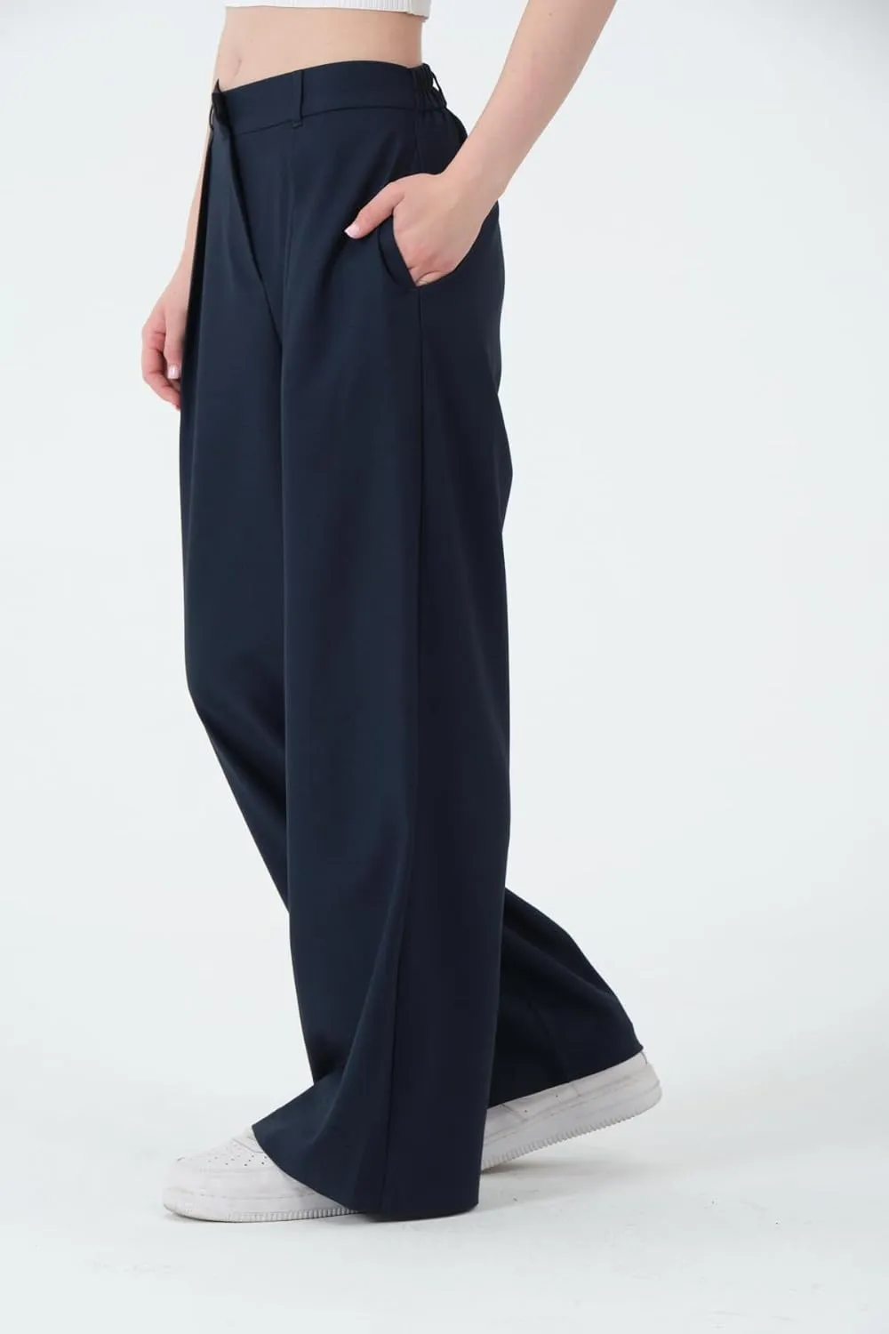 Wide Leg Work Pants Women’s Elastic High Waisted Casual Office Dress Pants Trousers with Pocket Normal and Plus Size Slacks