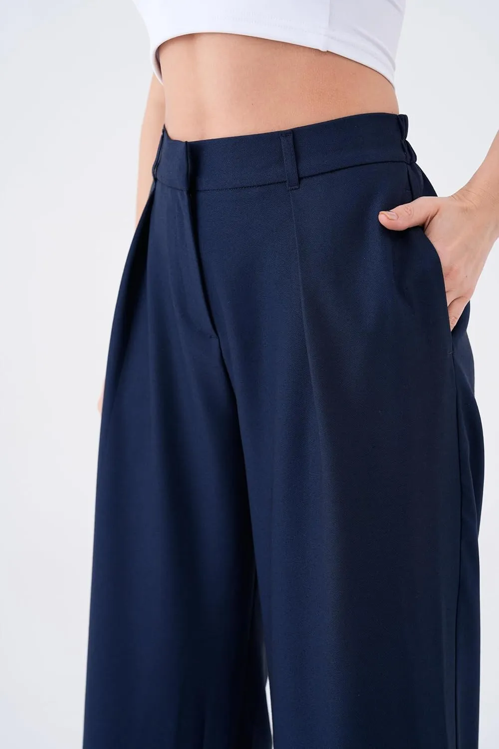 Wide Leg Work Pants Women’s Elastic High Waisted Casual Office Dress Pants Trousers with Pocket Normal and Plus Size Slacks