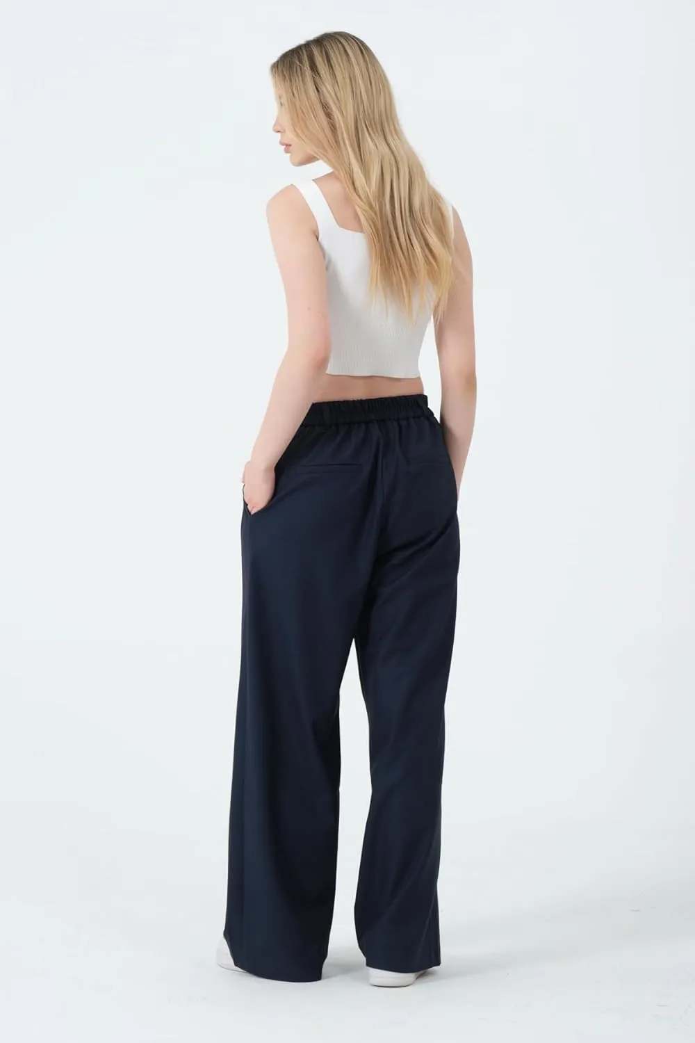 Wide Leg Work Pants Women’s Elastic High Waisted Casual Office Dress Pants Trousers with Pocket Normal and Plus Size Slacks