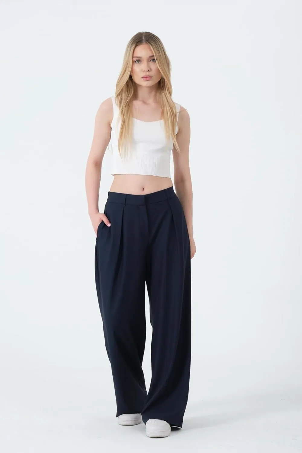 Wide Leg Work Pants Women’s Elastic High Waisted Casual Office Dress Pants Trousers with Pocket Normal and Plus Size Slacks
