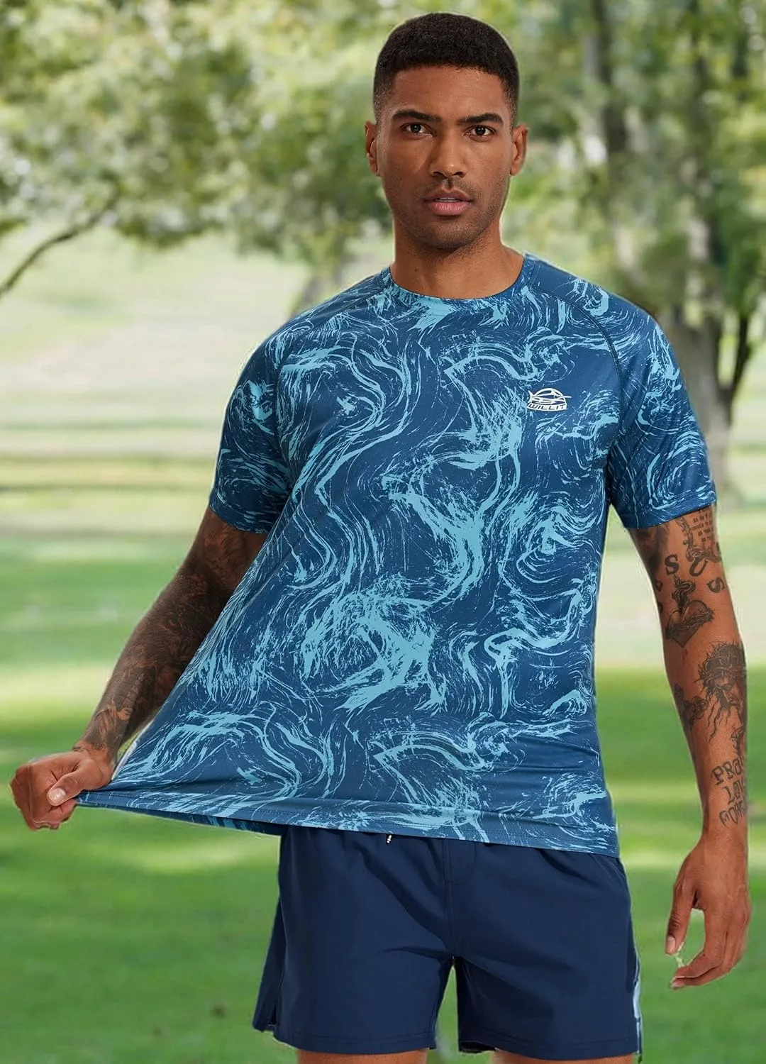 Willit Men's Rashguard Swim Shirt Short Sleeve UPF 50  Sun Protection Shirt SPF Quick Dry Water Shirt