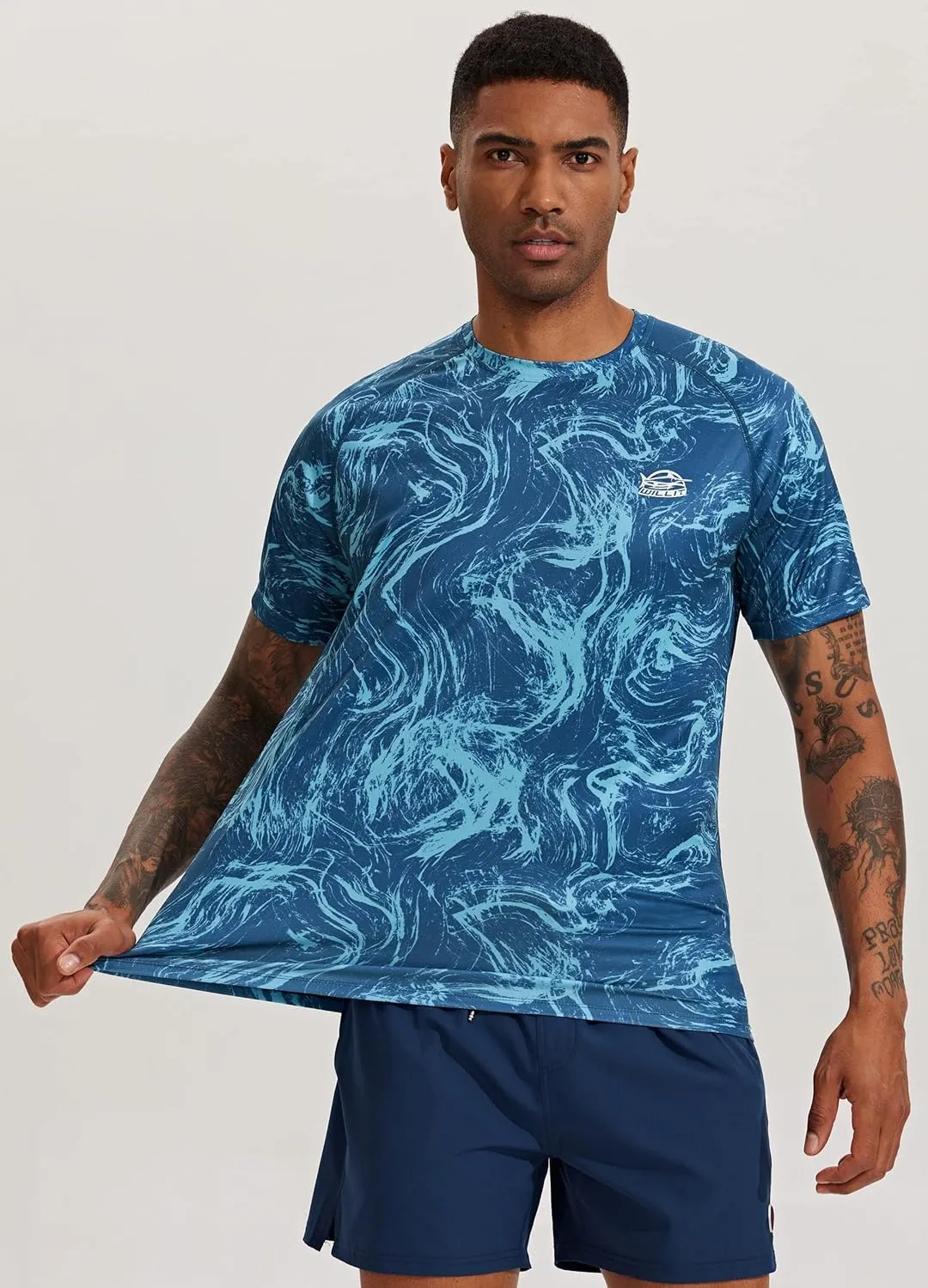 Willit Men's Rashguard Swim Shirt Short Sleeve UPF 50  Sun Protection Shirt SPF Quick Dry Water Shirt