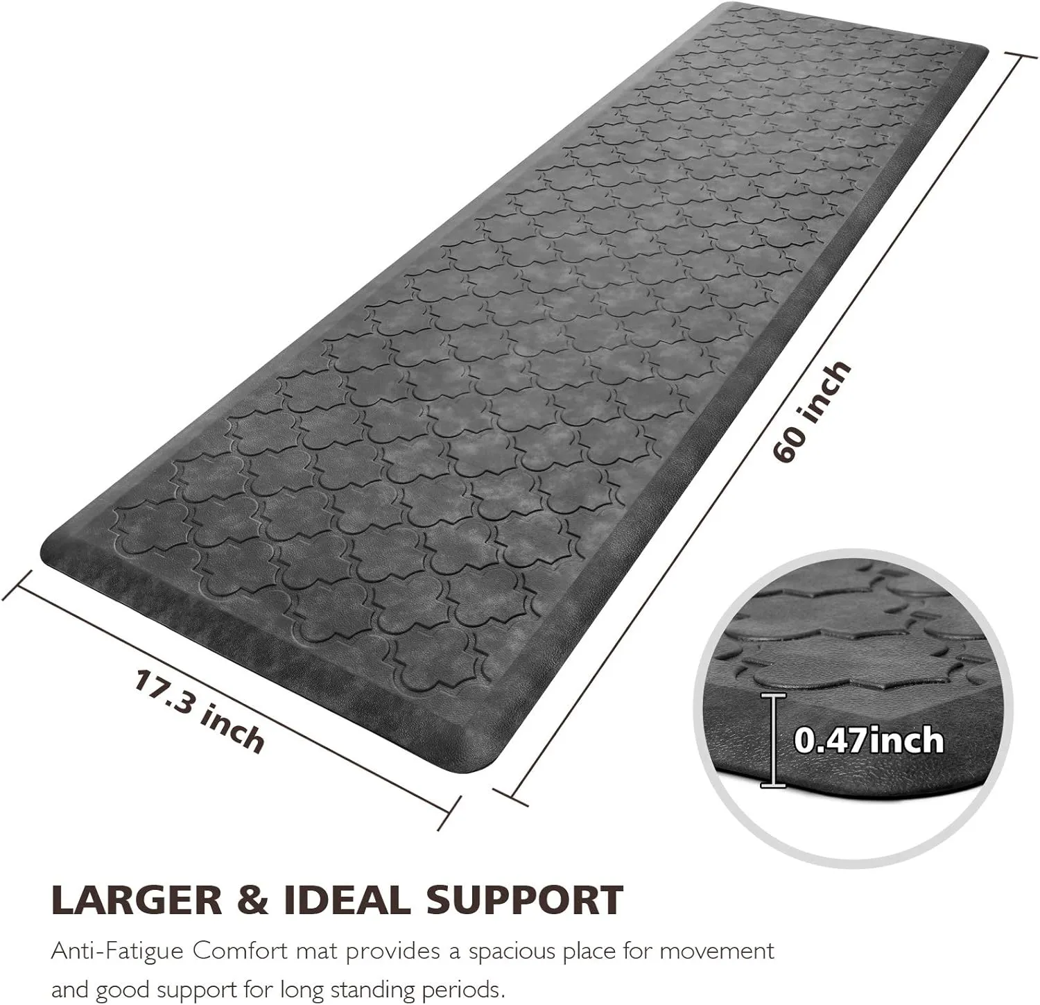 WISELIFE Cushioned Anti-Fatigue Floor Mat, 17.3"x60", Thick Non Slip Waterproof Heavy Duty Foam Standing Rugs for Kitchen, Floor, Home, Office, Desk, Sink, Laundry, Grey