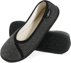 Wishcotton Women's Comfy Memory Foam ballerina House shoes, Women's Lightweight Loafer Slippers with Closed Back Indoor Outdoor