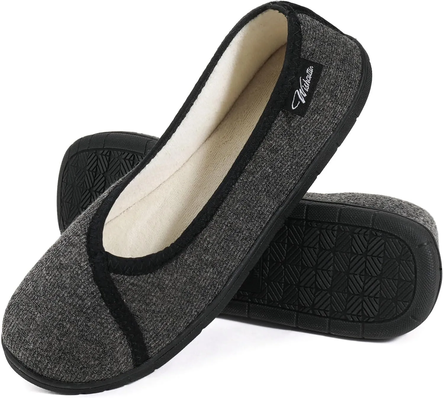 Wishcotton Women's Comfy Memory Foam ballerina House shoes, Women's Lightweight Loafer Slippers with Closed Back Indoor Outdoor
