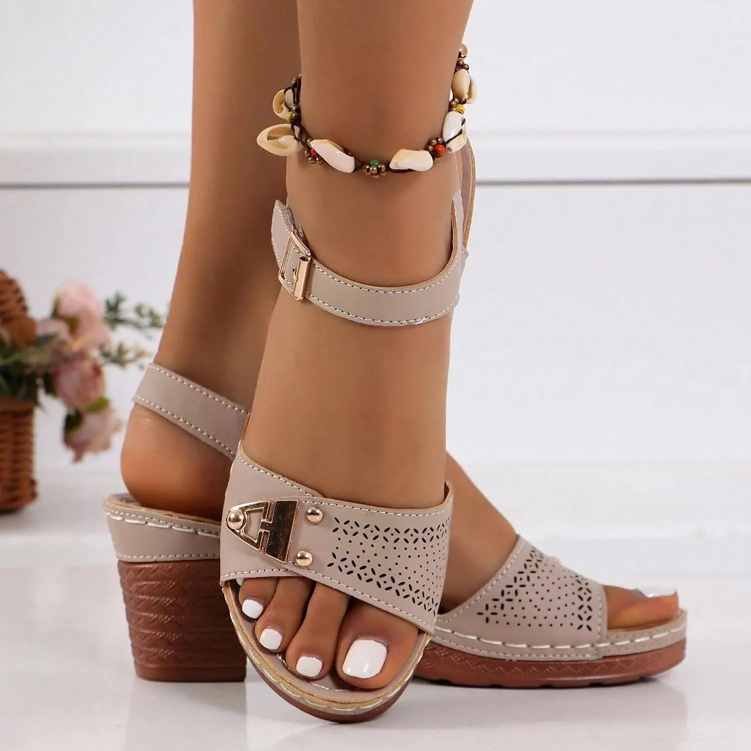 Women Dressy Summer Wedge Sandals, Womens Espadrille Sandals Open Toe Ankle Strap Platform Wedge High Heels Outdoor Casual Summer Dress Shoes
