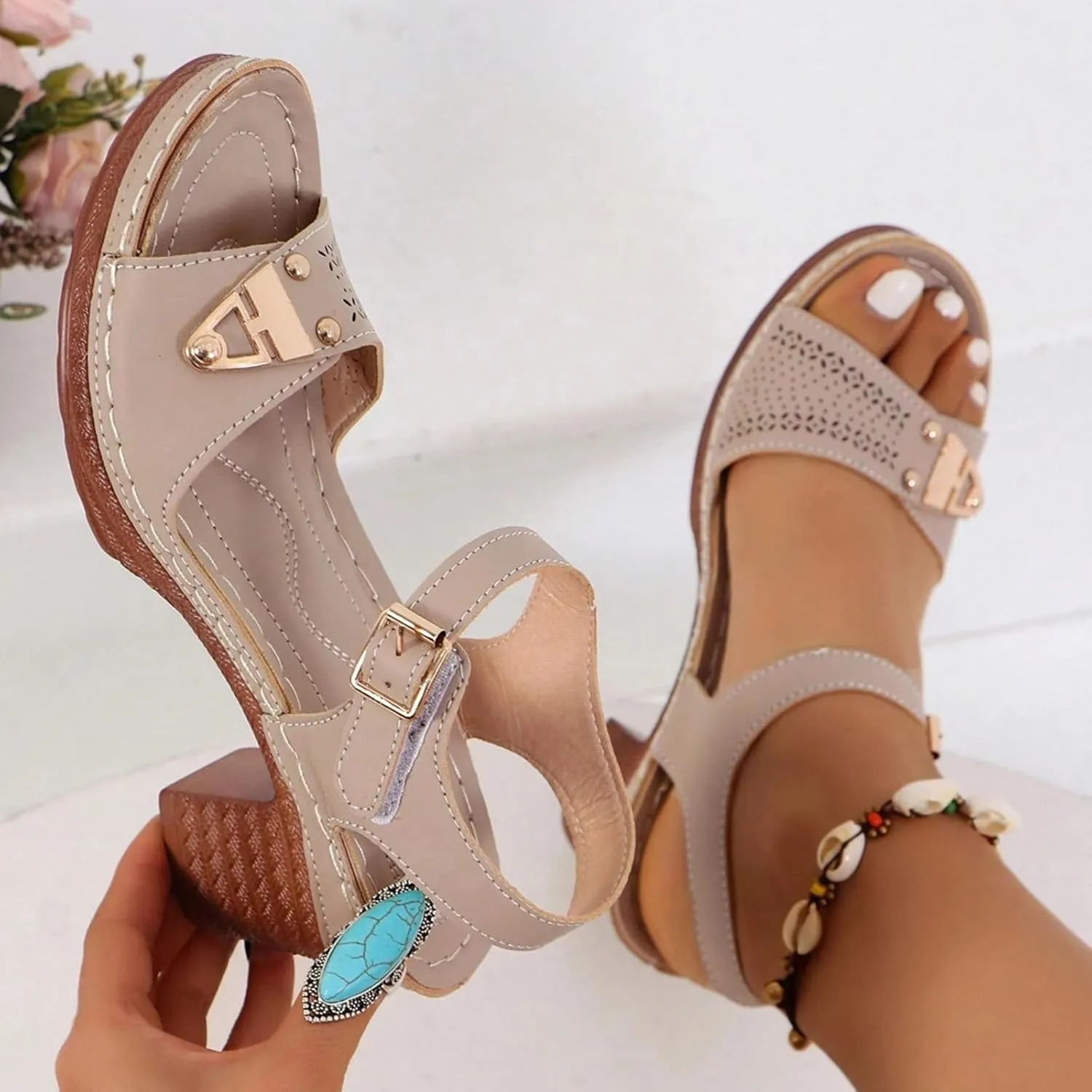 Women Dressy Summer Wedge Sandals, Womens Espadrille Sandals Open Toe Ankle Strap Platform Wedge High Heels Outdoor Casual Summer Dress Shoes