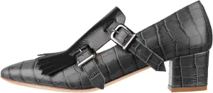 Women Fringe Loafer Pumps Chunky Heel Square Toe Loafers Buckle Strap Crocodile Pattern 2 inch Block Heel Slip On Dress Shoes Tassels Animal Print Sexy Fashion Retro Party 4-11 M US