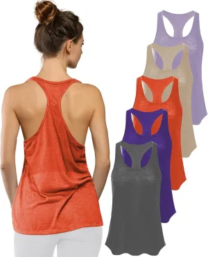 Women's 5 Pack Everyday Flowy Burnout Racer Back Active Workout Tank Tops