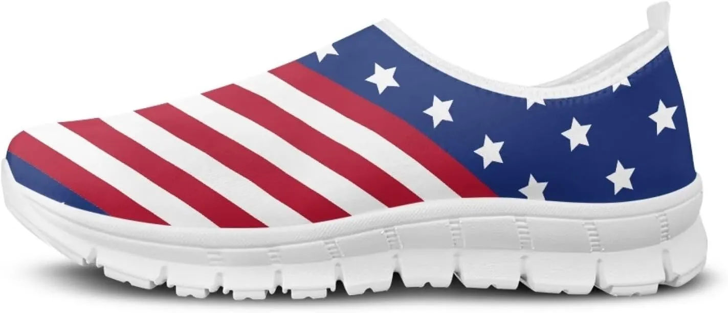 Women's American Flag Sneaker Slip On Low Top Soft Casual Breathable Mesh Outdoor Lightweight Flat Walking Sneaker