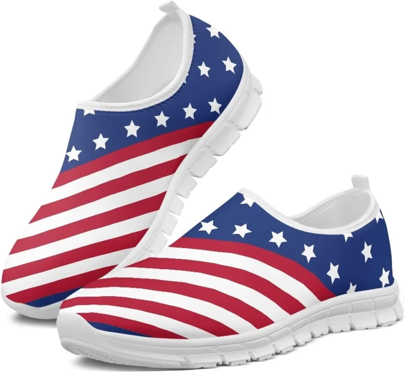 Women's American Flag Sneaker Slip On Low Top Soft Casual Breathable Mesh Outdoor Lightweight Flat Walking Sneaker
