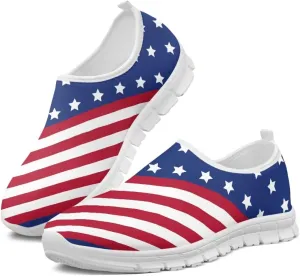 Women's American Flag Sneaker Slip On Low Top Soft Casual Breathable Mesh Outdoor Lightweight Flat Walking Sneaker