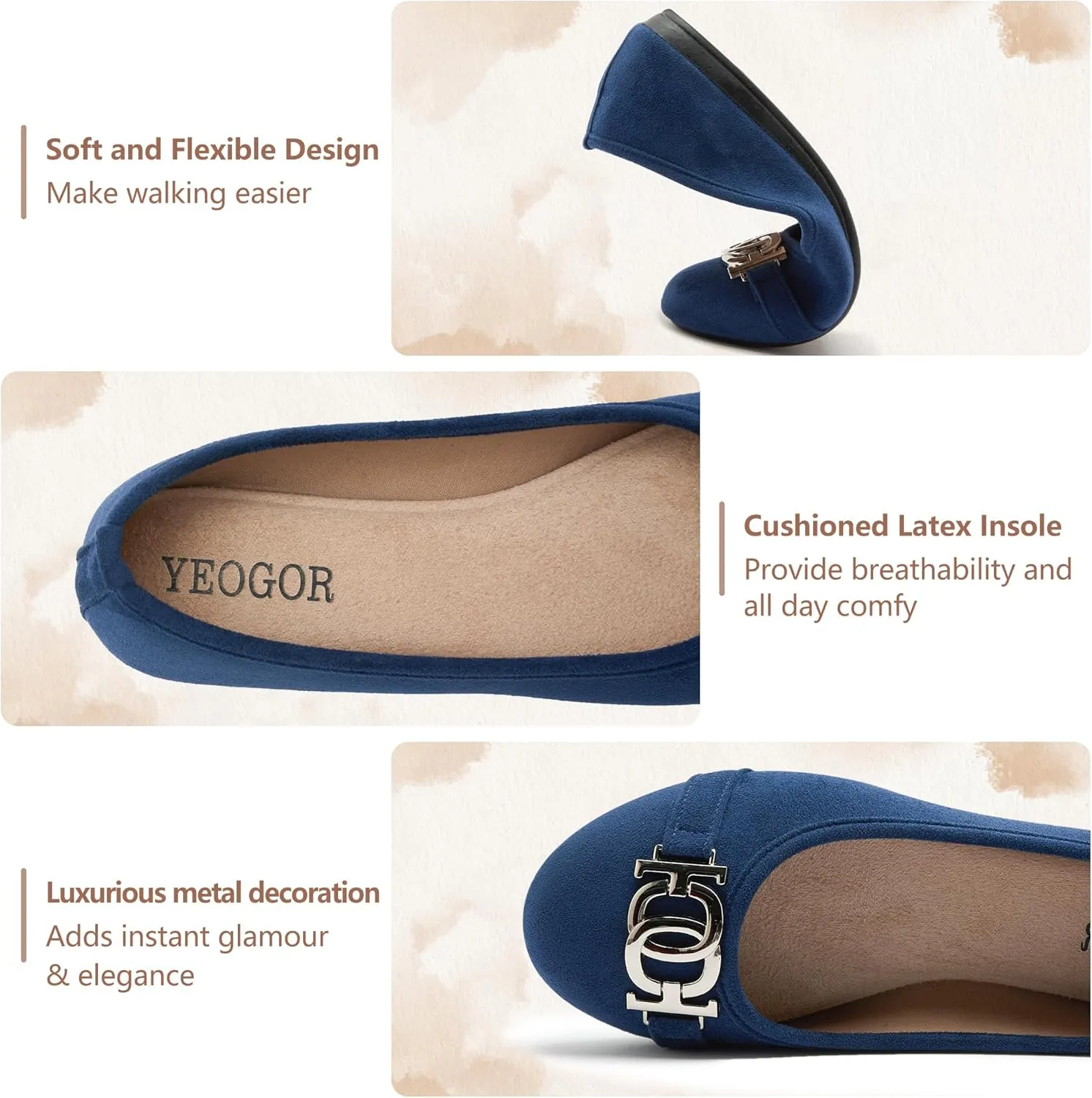 Women's Ballet Shoes Comfortable Slip on Round Toe Flat Casual Shoes for Walking, Driving, Dressy