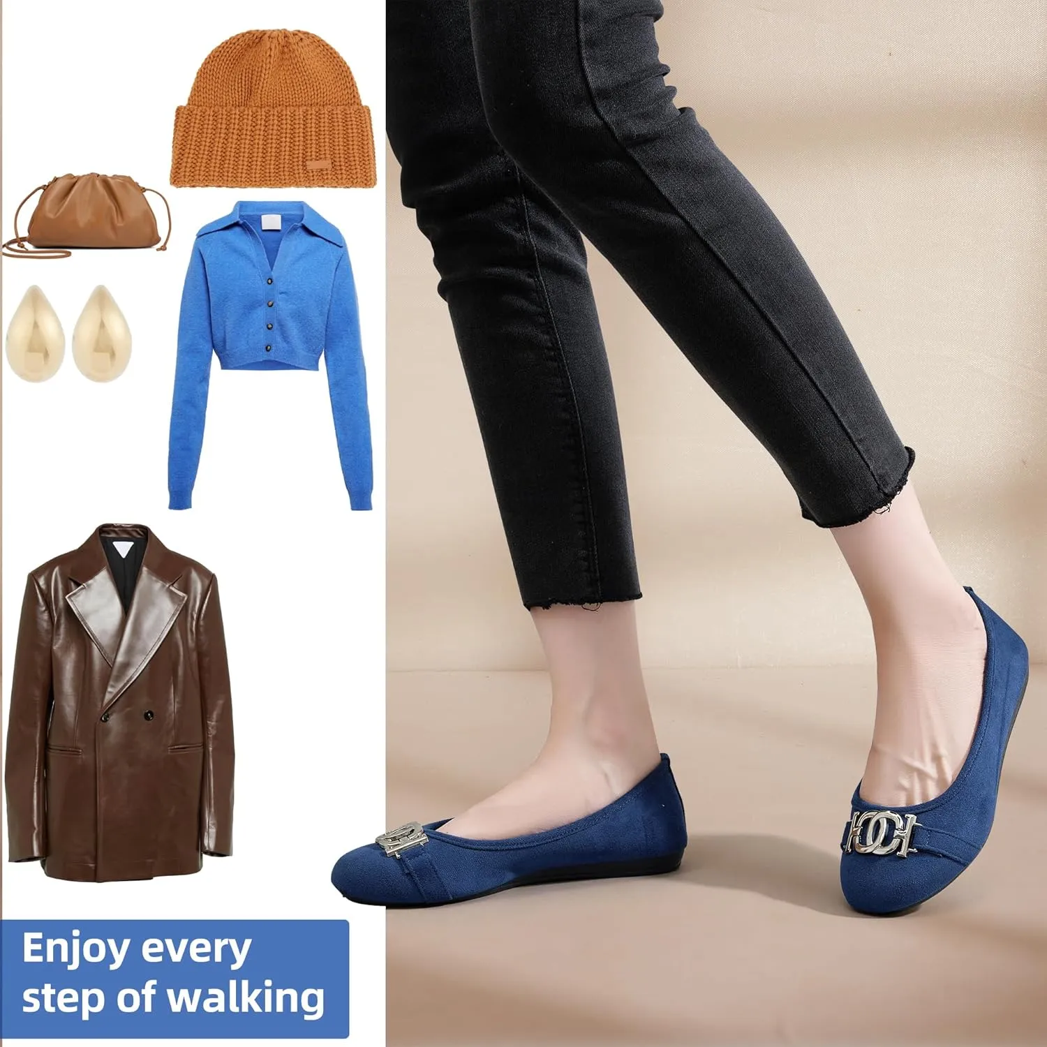 Women's Ballet Shoes Comfortable Slip on Round Toe Flat Casual Shoes for Walking, Driving, Dressy