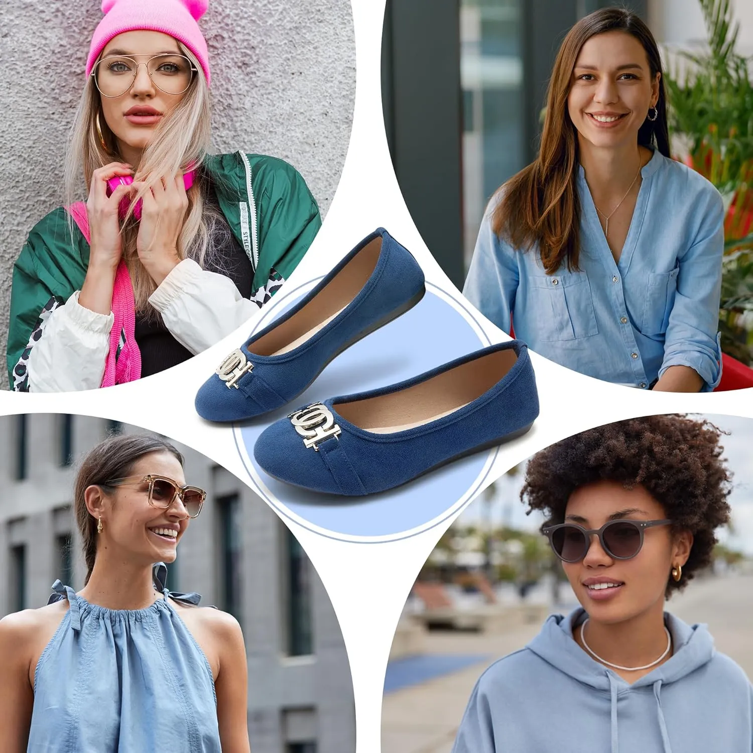 Women's Ballet Shoes Comfortable Slip on Round Toe Flat Casual Shoes for Walking, Driving, Dressy