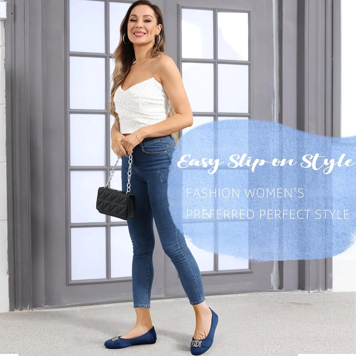 Women's Ballet Shoes Comfortable Slip on Round Toe Flat Casual Shoes for Walking, Driving, Dressy