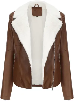 Women's Brown Aviator Shearling Leather Jacket, Winter Warm Bomber Flight Pilot Coat With Faux Fur Lining