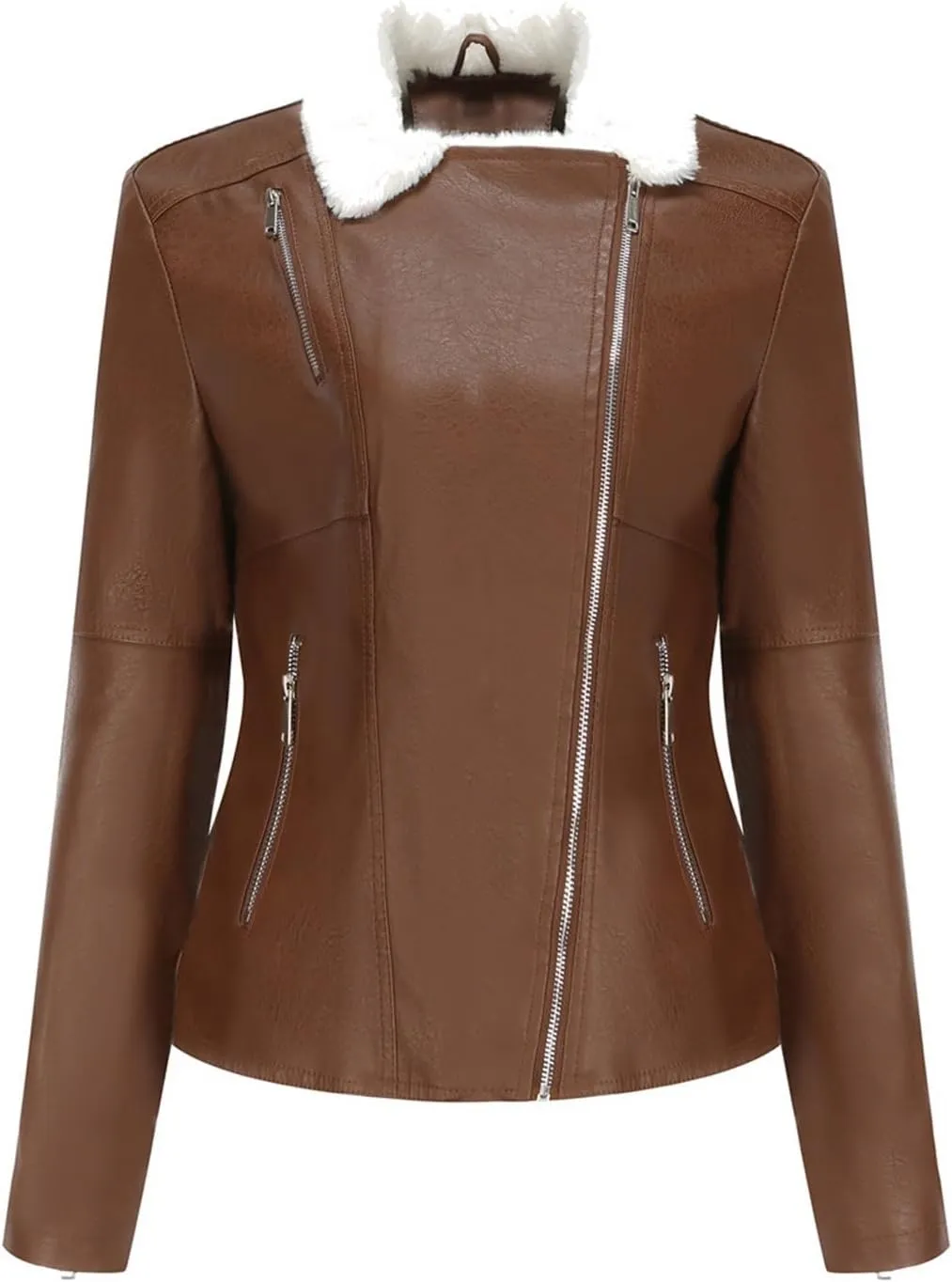 Women's Brown Aviator Shearling Leather Jacket, Winter Warm Bomber Flight Pilot Coat With Faux Fur Lining