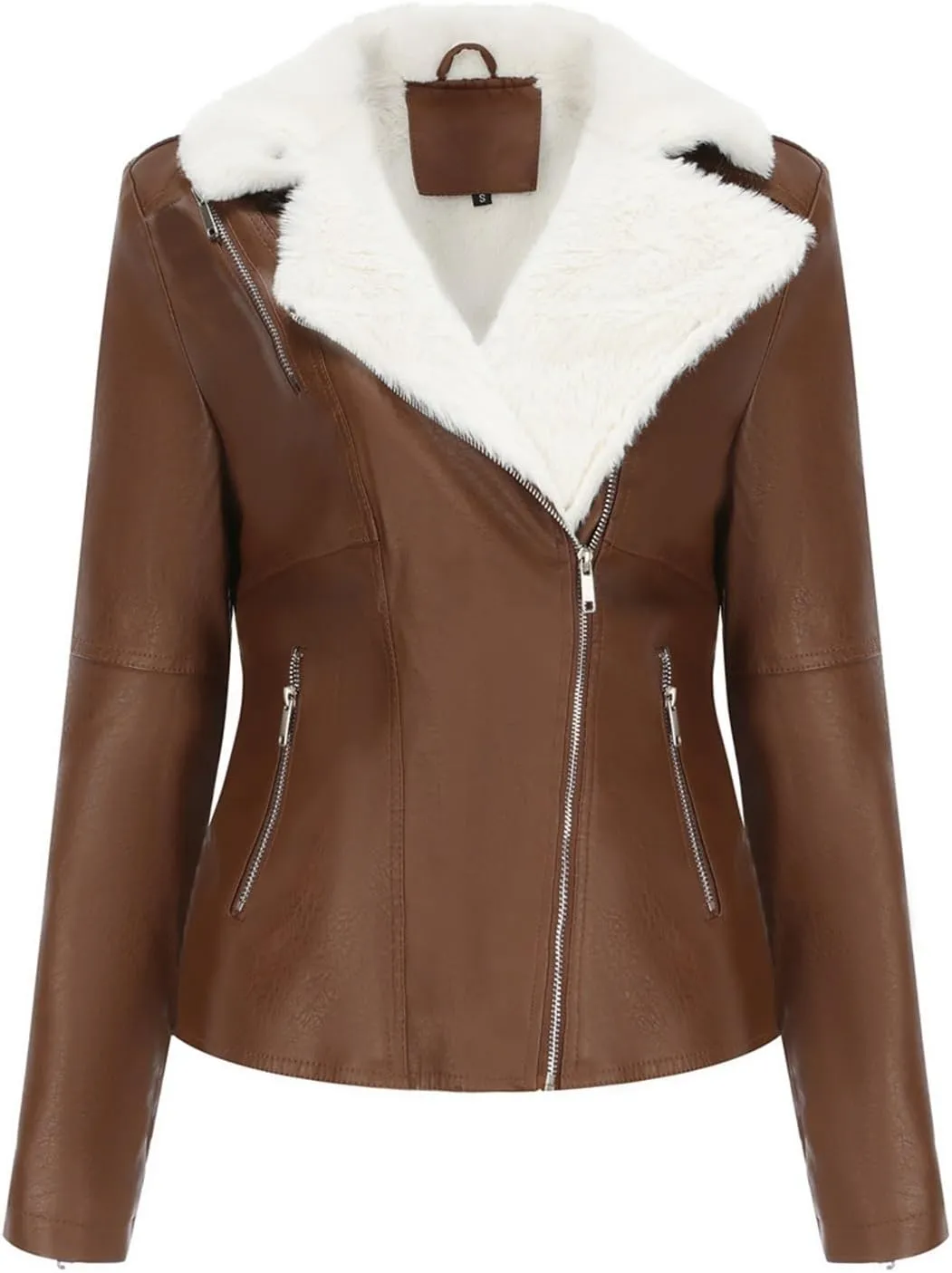 Women's Brown Aviator Shearling Leather Jacket, Winter Warm Bomber Flight Pilot Coat With Faux Fur Lining