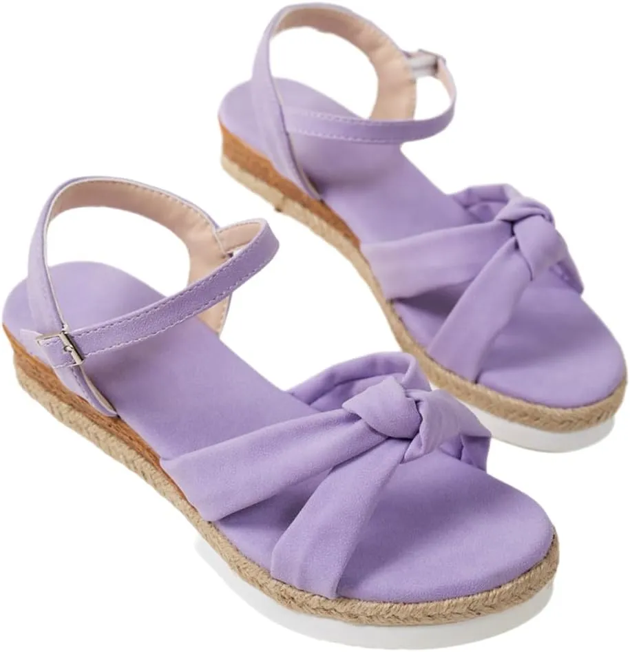 Women's Chic Light Green Platform Wedge Sandals with Knot - Front and Adjustable Ankle Strap, Lightweight Breathable Comfort for Daily Wear