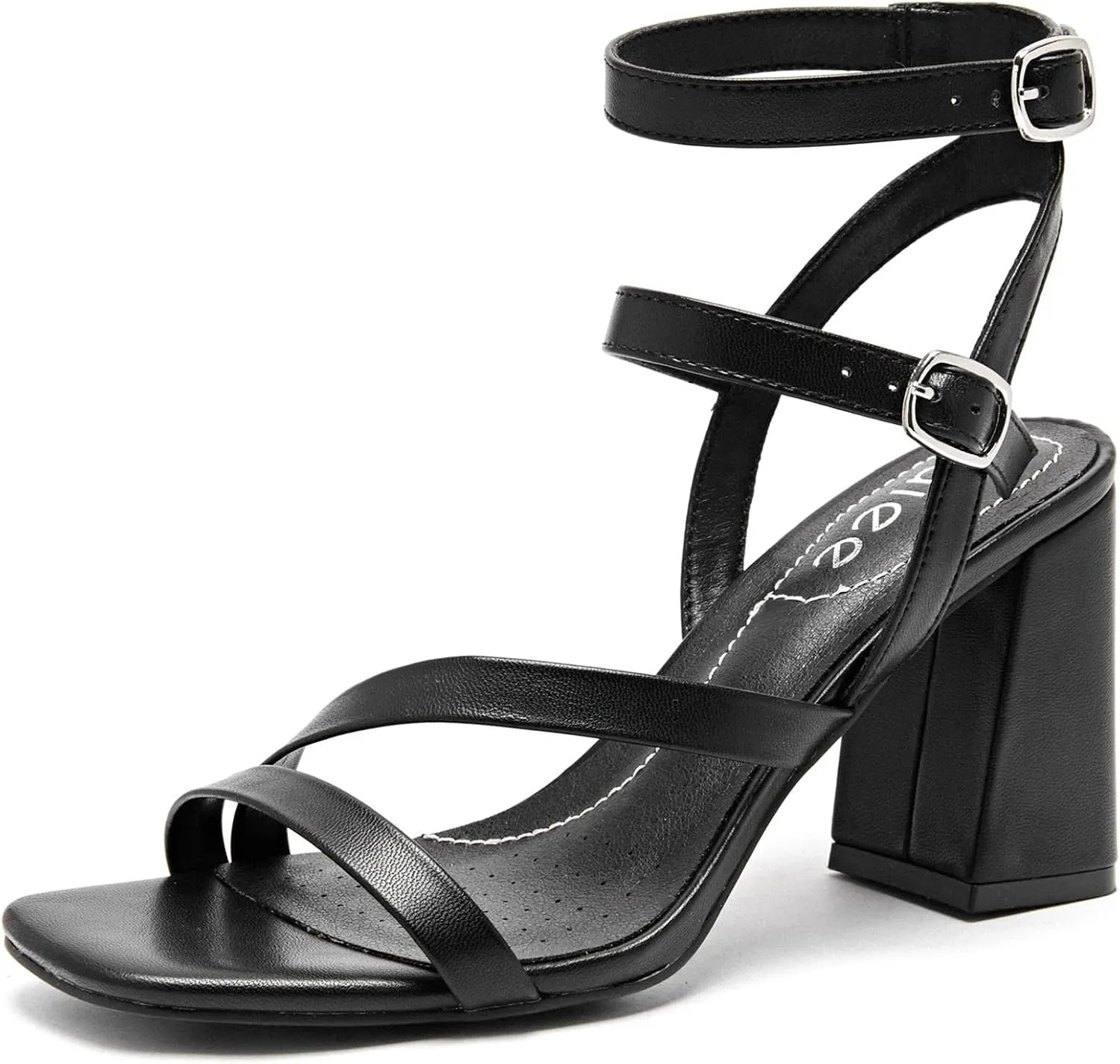 Women's Chunky Heeled Sandals - Square Open Toe Ankle Strappy Dressy Pump Heels Wedding Party Shoes for Women.