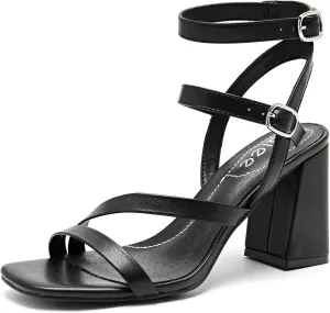 Women's Chunky Heeled Sandals - Square Open Toe Ankle Strappy Dressy Pump Heels Wedding Party Shoes for Women.